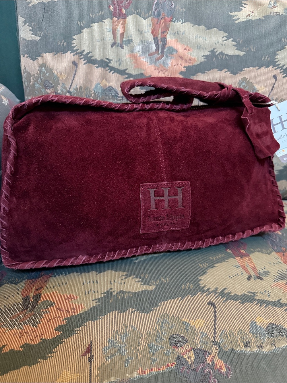 Haute Hippie Women's Burgundy Genuine Suede Whipstitch Trim Shoulder Bag - Picture 10 of 10